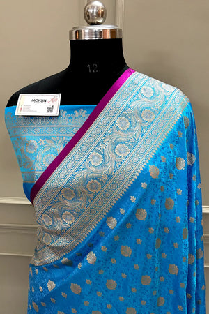Firozi Chunni Munni Katan Silk Banarasi Saree