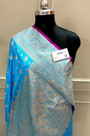 Firozi Chunni Munni Katan Silk Banarasi Saree