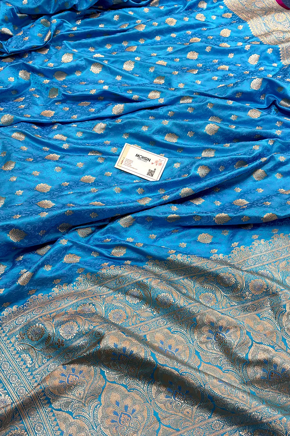 Firozi Chunni Munni Katan Silk Banarasi Saree