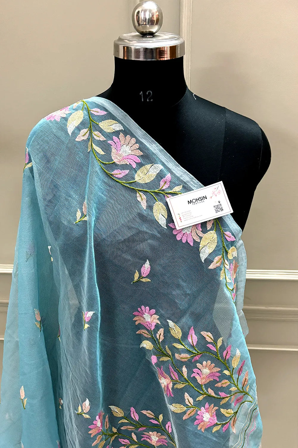 Firozi Embroidery Net Banarasi Saree