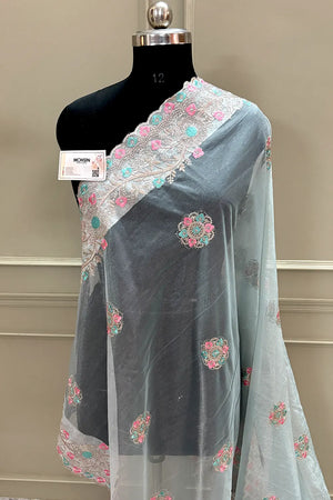 Firozi Embroidery Swarovski Brasso Net Saree