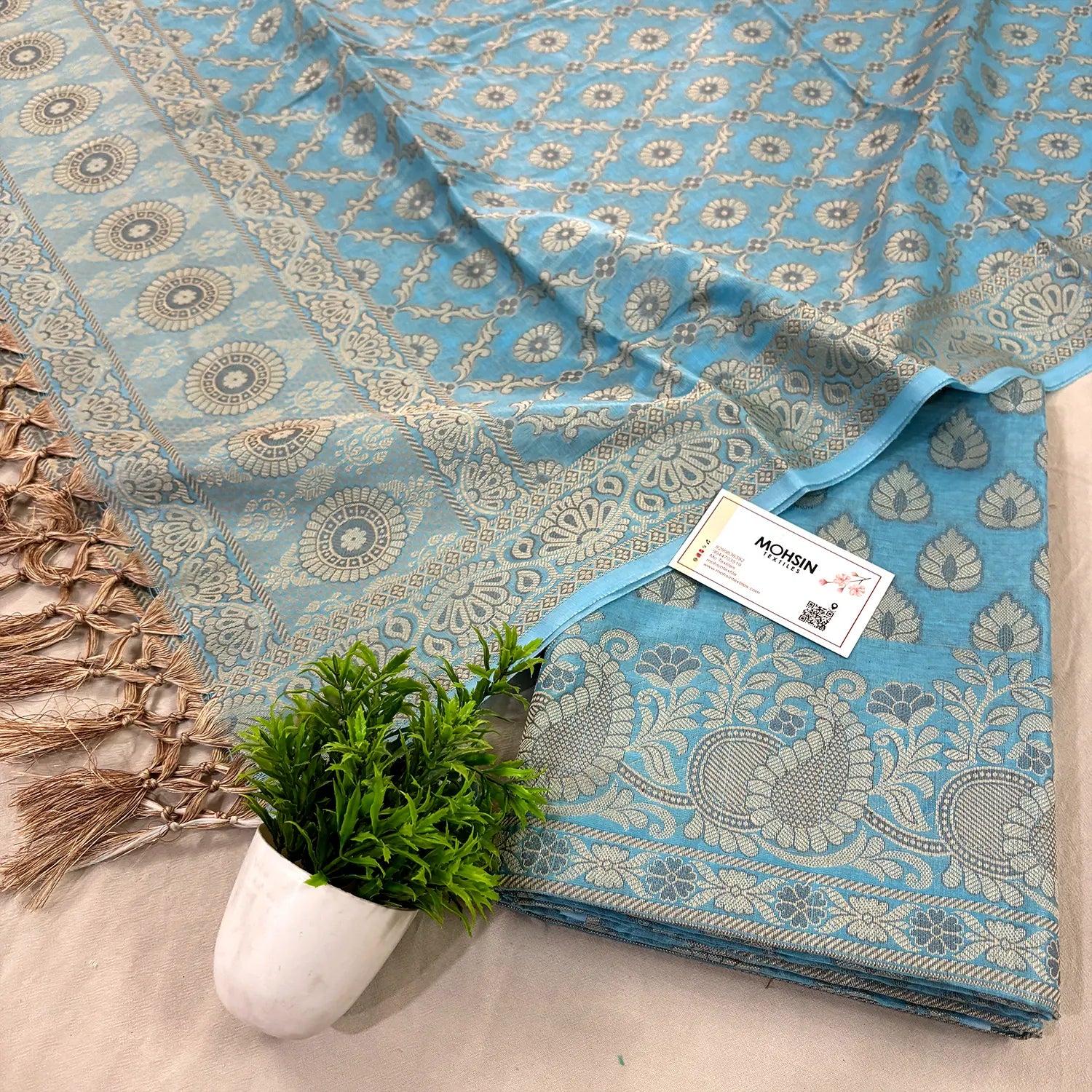 Firozi Kacchi Carry Patta Cotton Silk Banarasi Suit