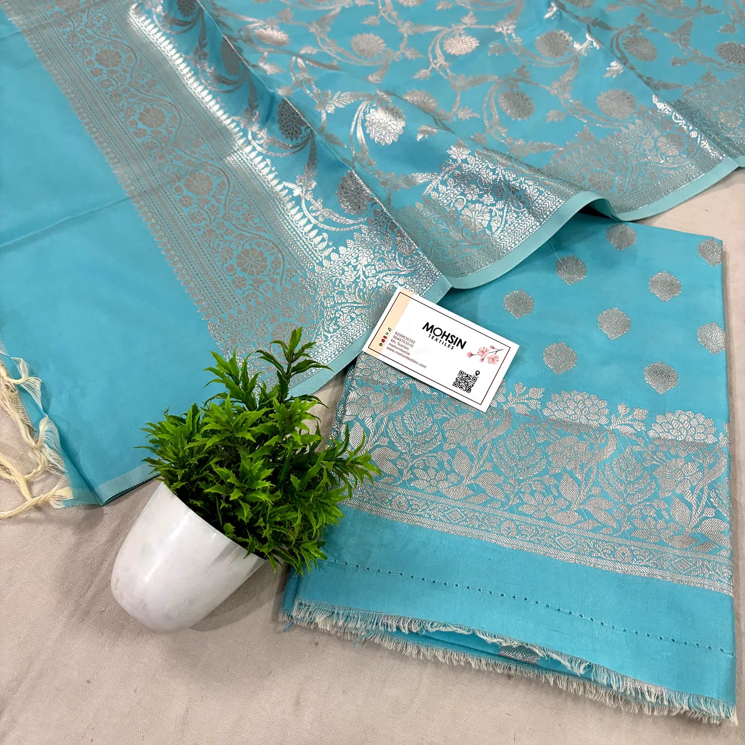 Firozi Kiyari Satin Silk Banarasi Suit