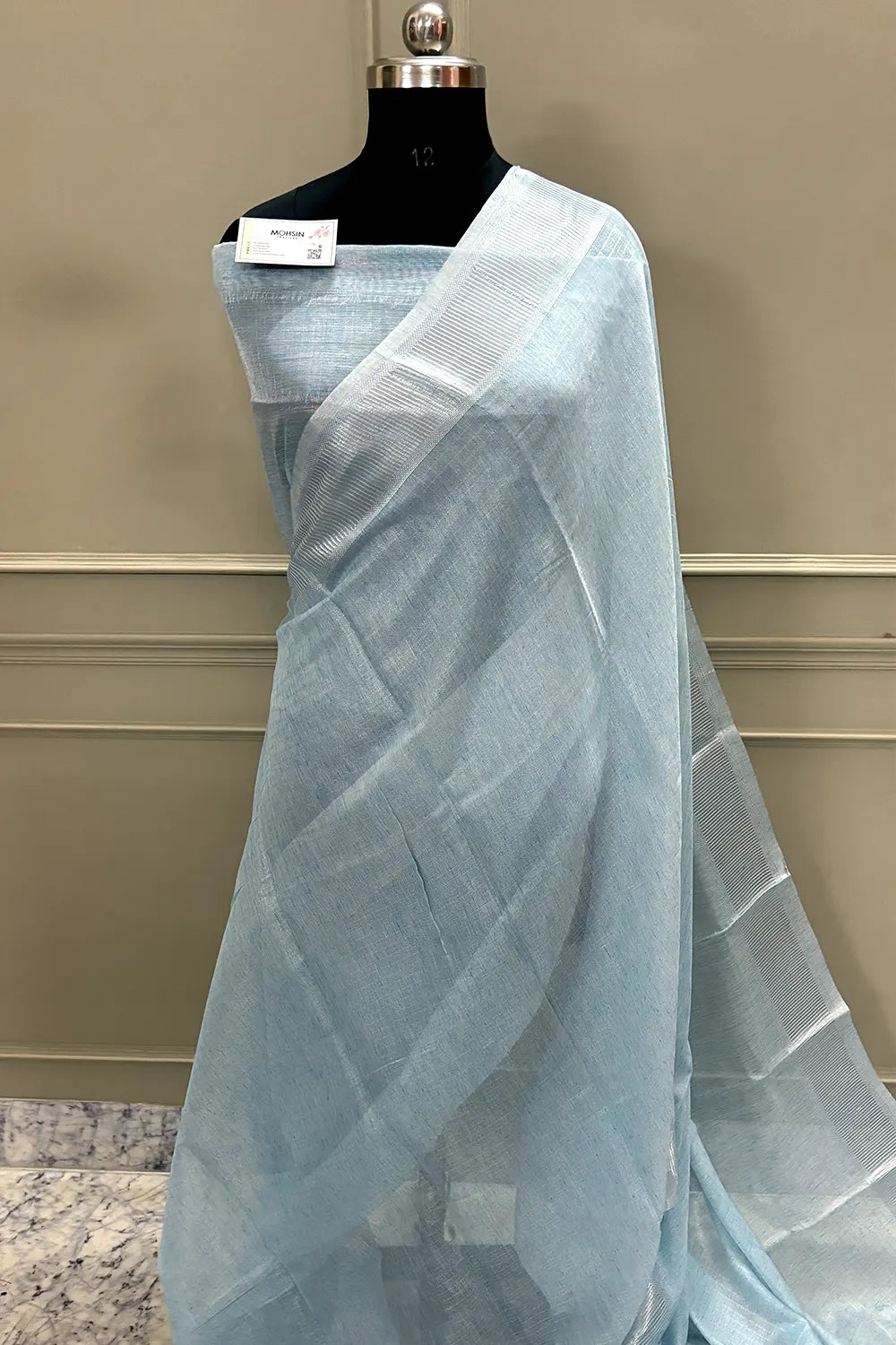 Firozi Linen Silk Banarasi Saree