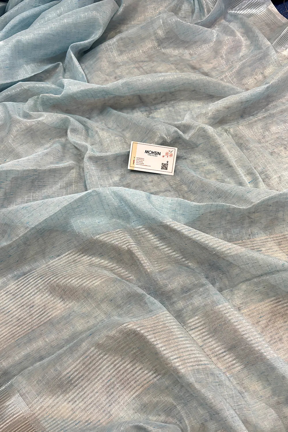 Firozi Linen Silk Banarasi Saree