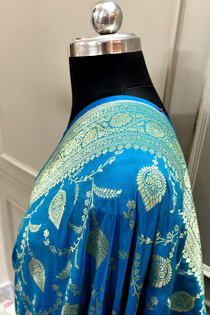 Firozi Pandaar Jaal Katan Silk Banarasi Saree