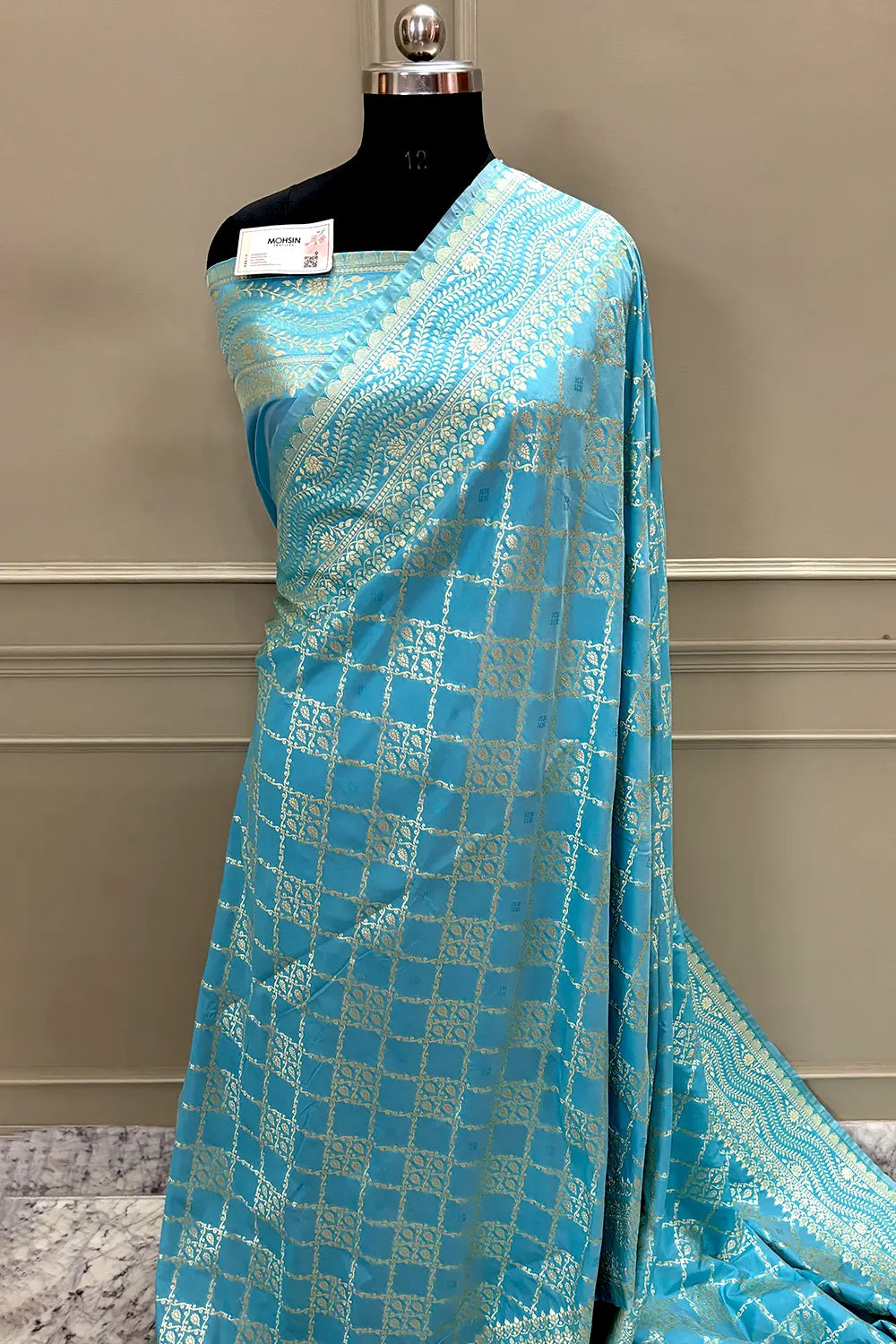 Firozi Pie Jaal Katan Silk Saree Banarasi Saree