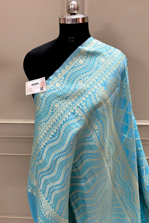 Firozi Pie Jaal Katan Silk Saree Banarasi Saree