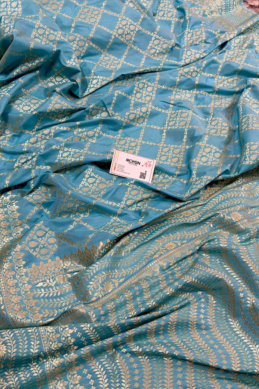 Firozi Pie Jaal Katan Silk Saree Banarasi Saree