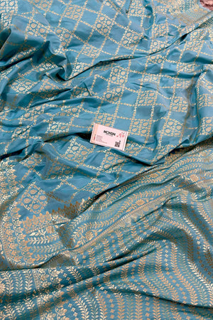 Firozi Pie Jaal Katan Silk Saree Banarasi Saree