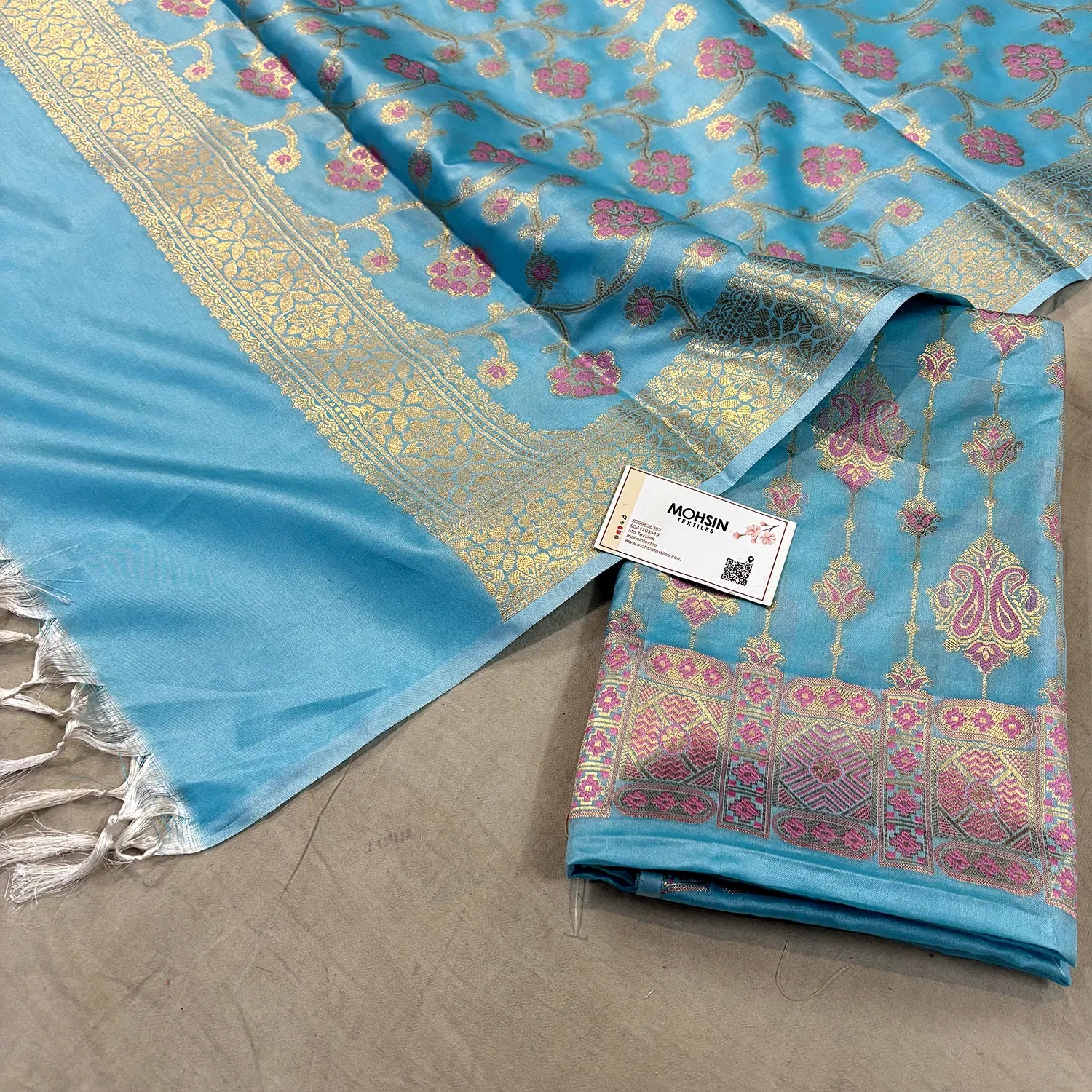 Firozi Pink Meena Katan Silk Banarasi Suit