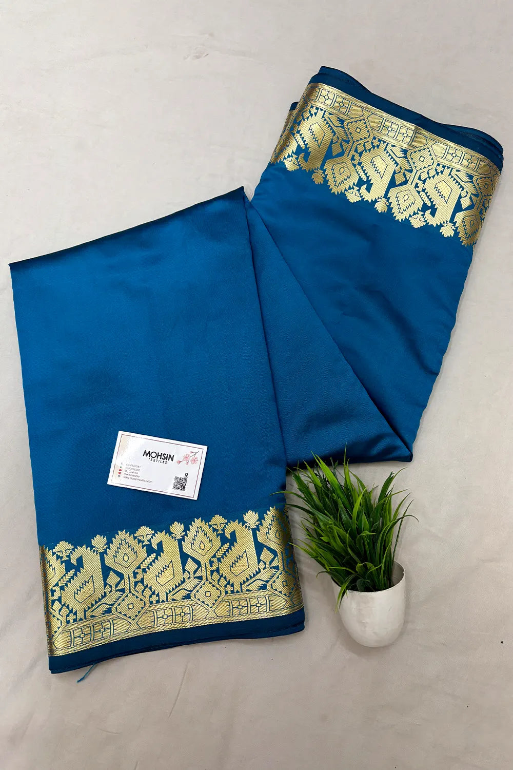Firozi Plain Semi Katan Silk Banarasi Saree