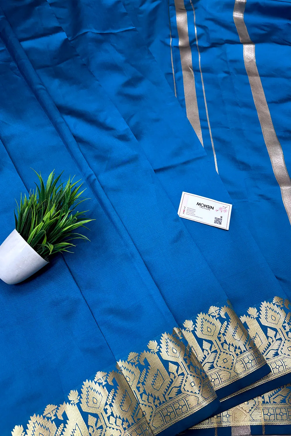 Firozi Plain Semi Katan Silk Banarasi Saree