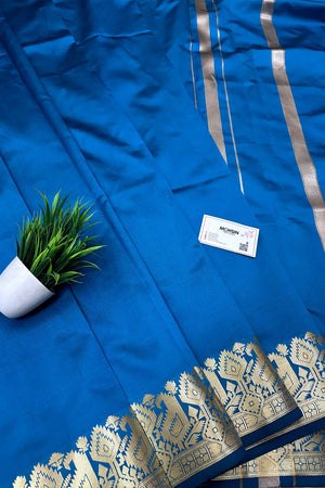 Firozi Plain Semi Katan Silk Banarasi Saree