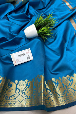 Firozi Plain Semi Katan Silk Banarasi Saree