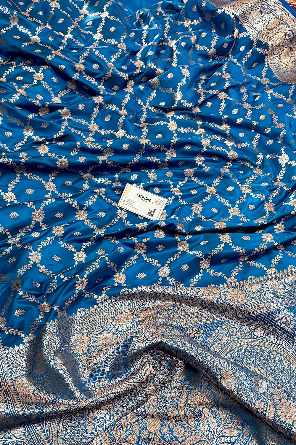 Firozi Qaidi Buti Katan Silk Banarasi Saree