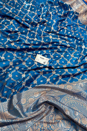 Firozi Qaidi Buti Katan Silk Banarasi Saree
