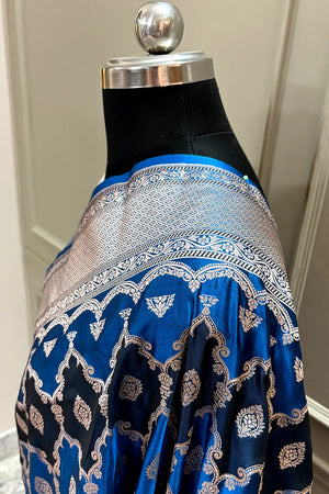 Firozi Rangkaat Zari Katan Silk Banarasi Saree