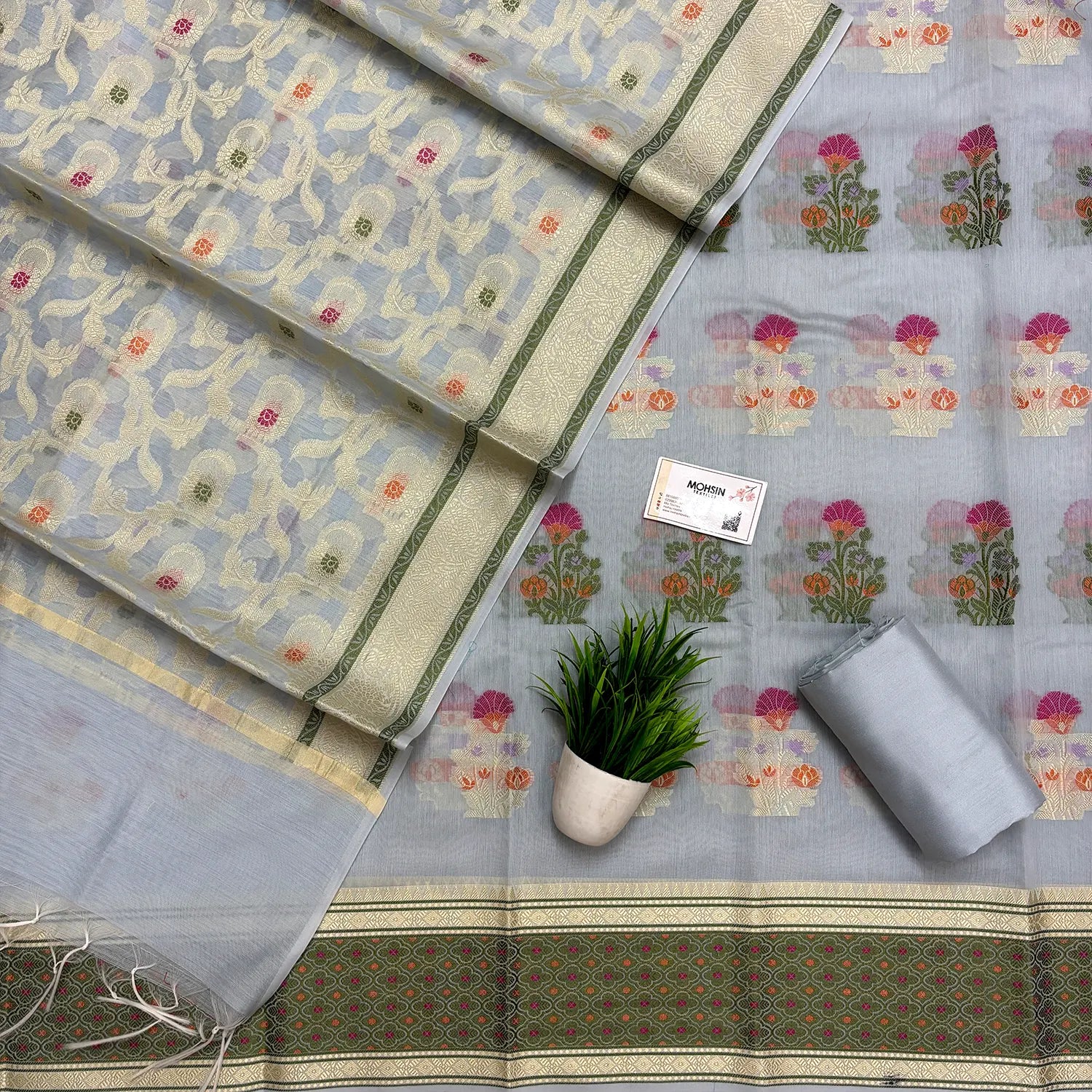 Firozi Resham Banarasi Silk Suit