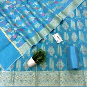 Firozi Resham Banarasi Silk Suit