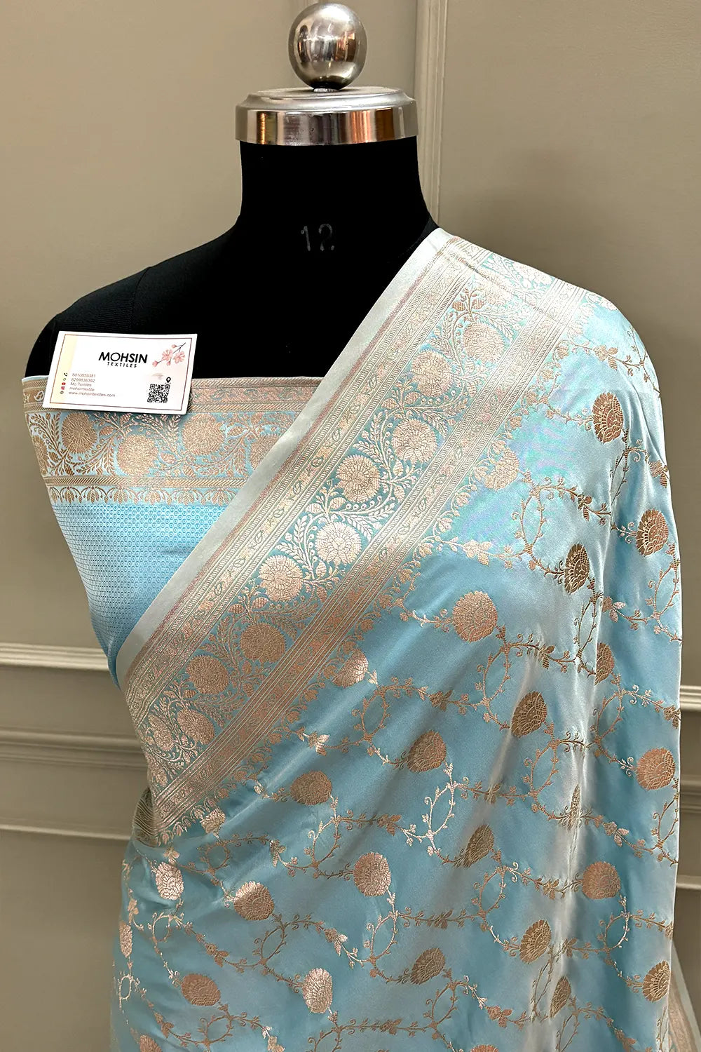 Firozi Ropeway Jaal Katan Silk Banarasi Saree
