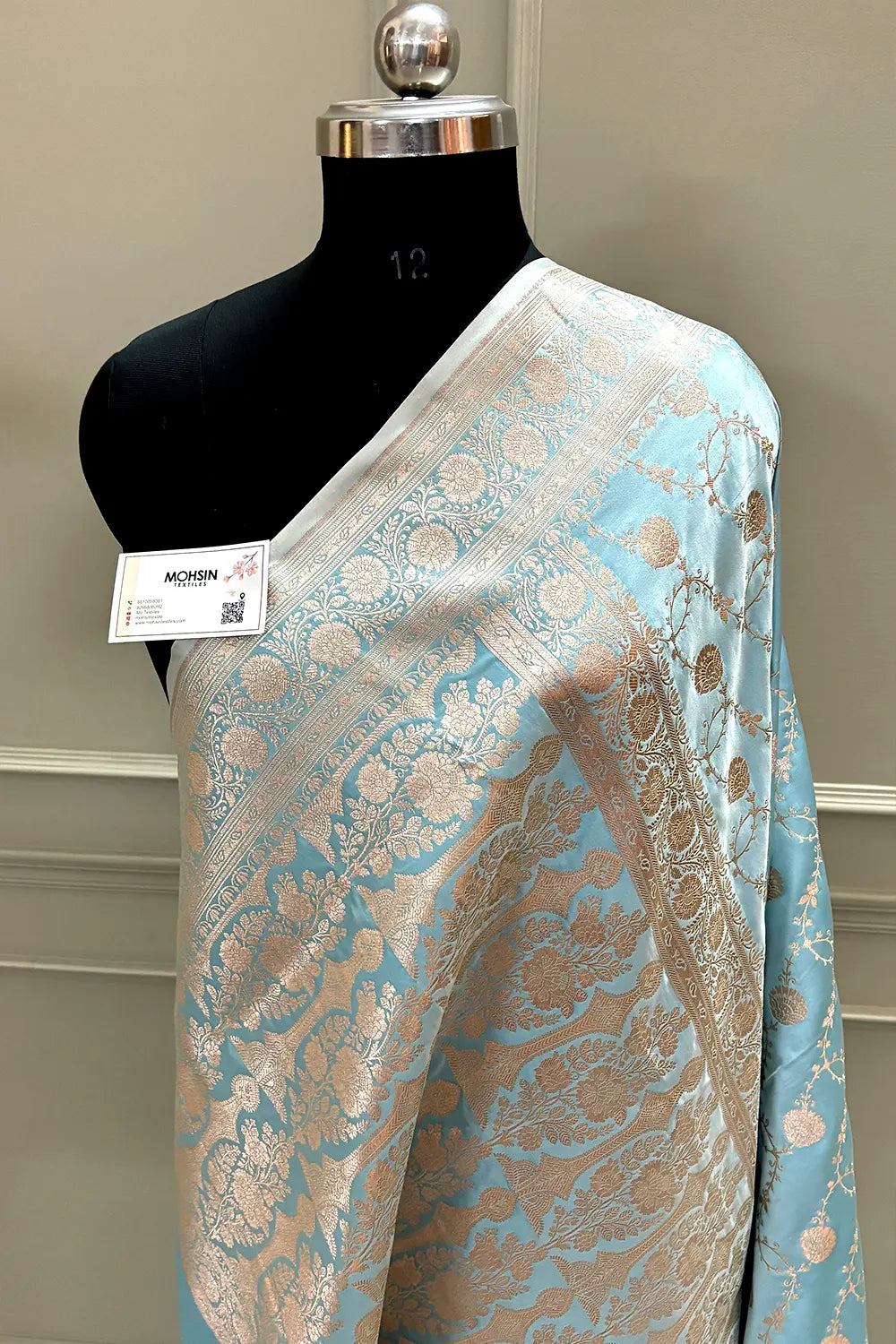 Firozi Ropeway Jaal Katan Silk Banarasi Saree