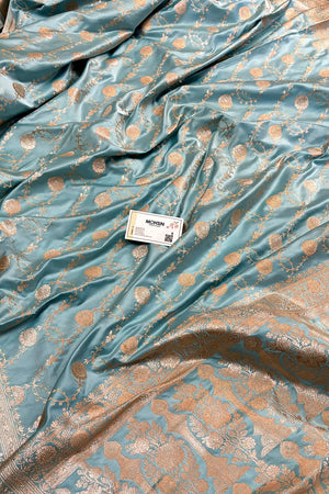 Firozi Ropeway Jaal Katan Silk Banarasi Saree