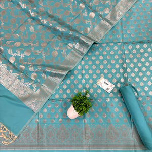 Firozi Singhasan Buti Satin Silk Banarasi Suit
