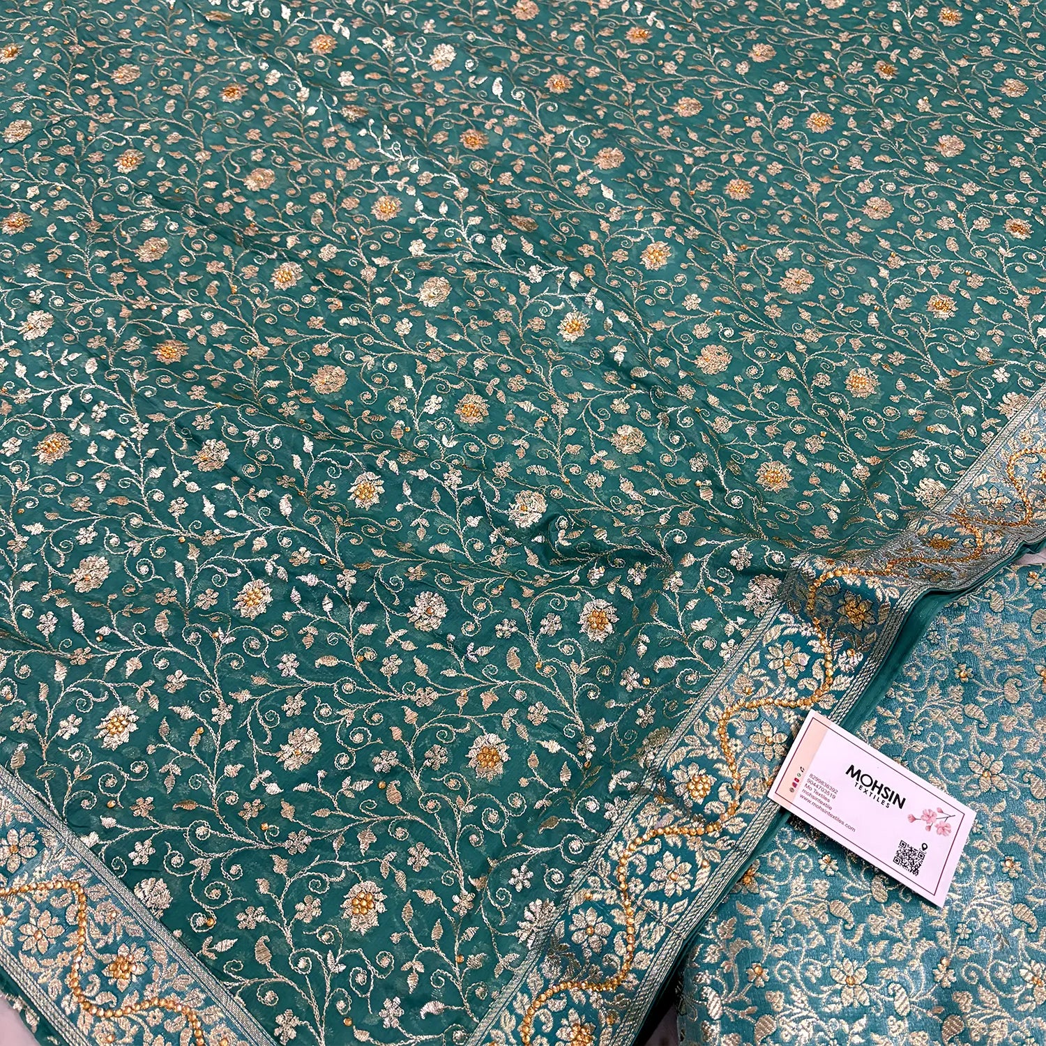 Firozi Stone Work Kimkhab Silk Banarasi Gharara