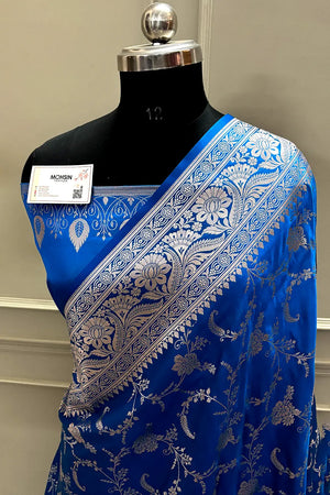 Teal Suhani Jaal Katan Mashru Silk Banarasi Saree