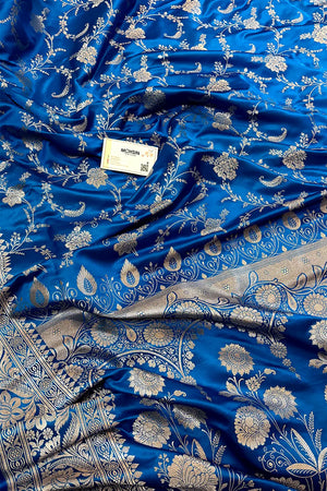 Teal Suhani Jaal Katan Mashru Silk Banarasi Saree