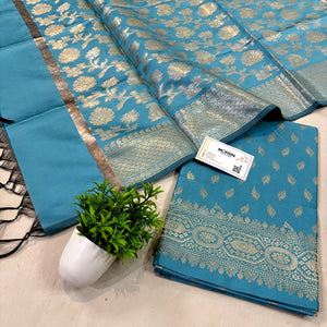 Firozi Sunehri Pankh Satin Silk Banarasi Suit 