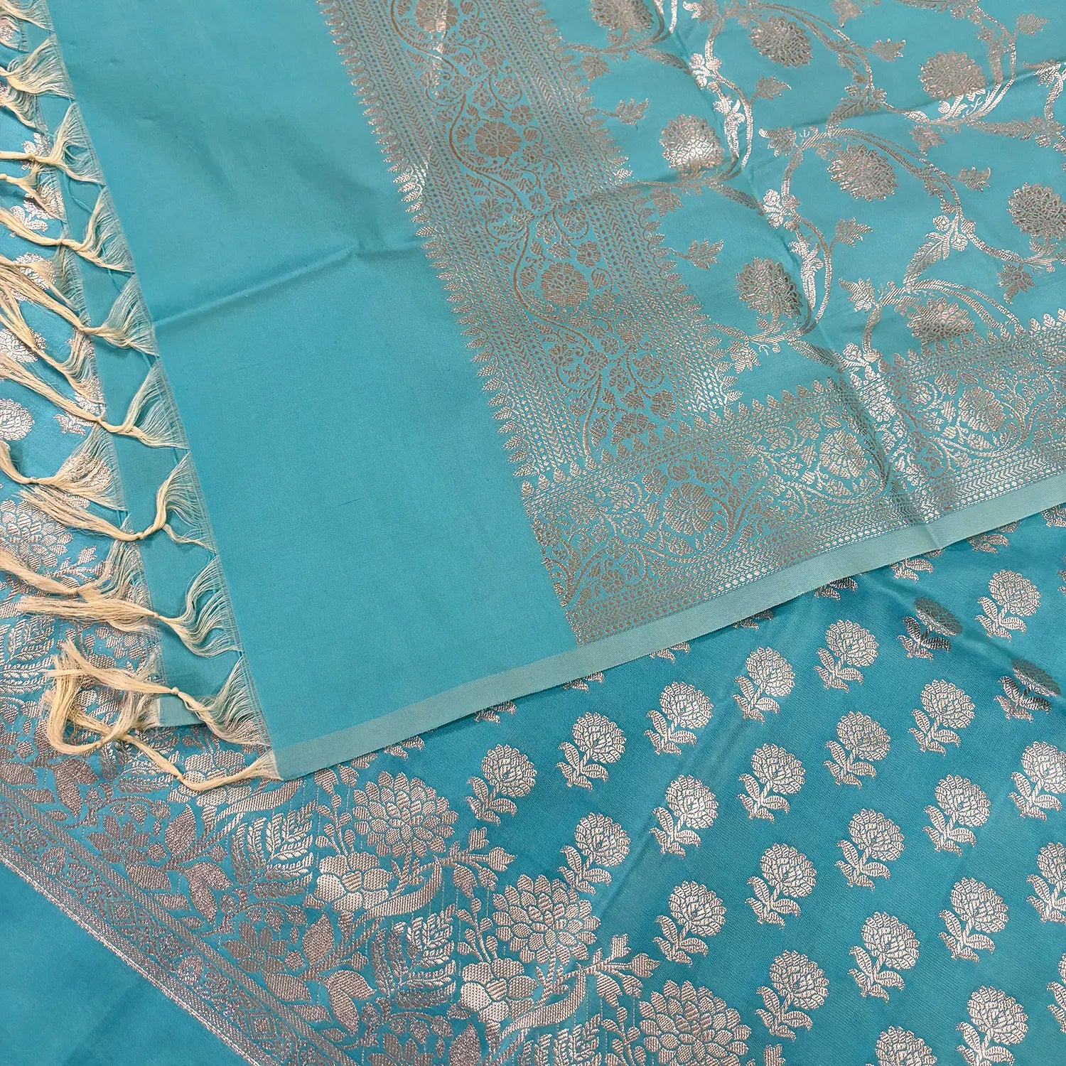 Firozi Sunflower Satin Silk Banarasi Suit