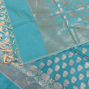 Firozi Sunflower Satin Silk Banarasi Suit