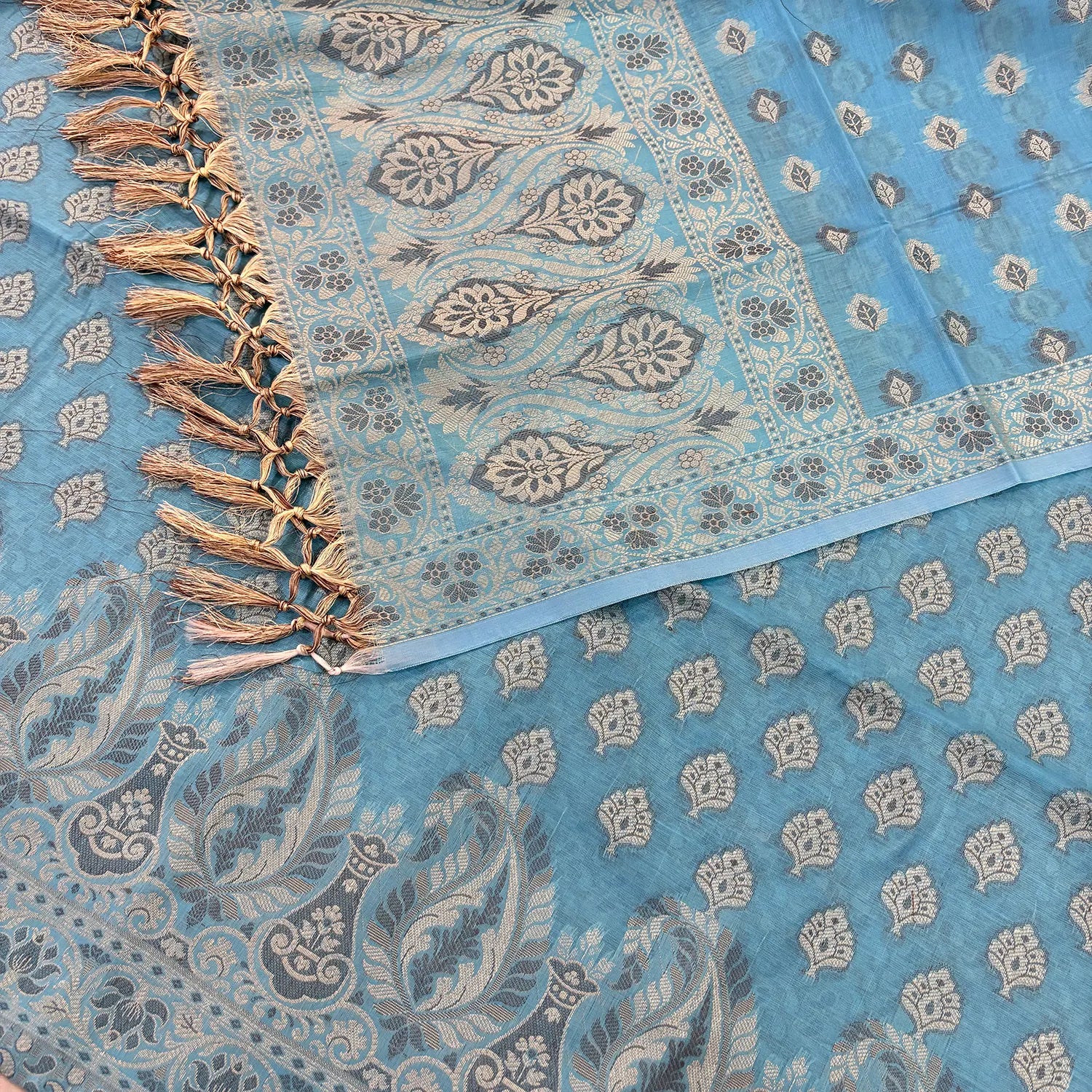 Firozi Surahi Tree Cotton Silk Banarasi Suit 