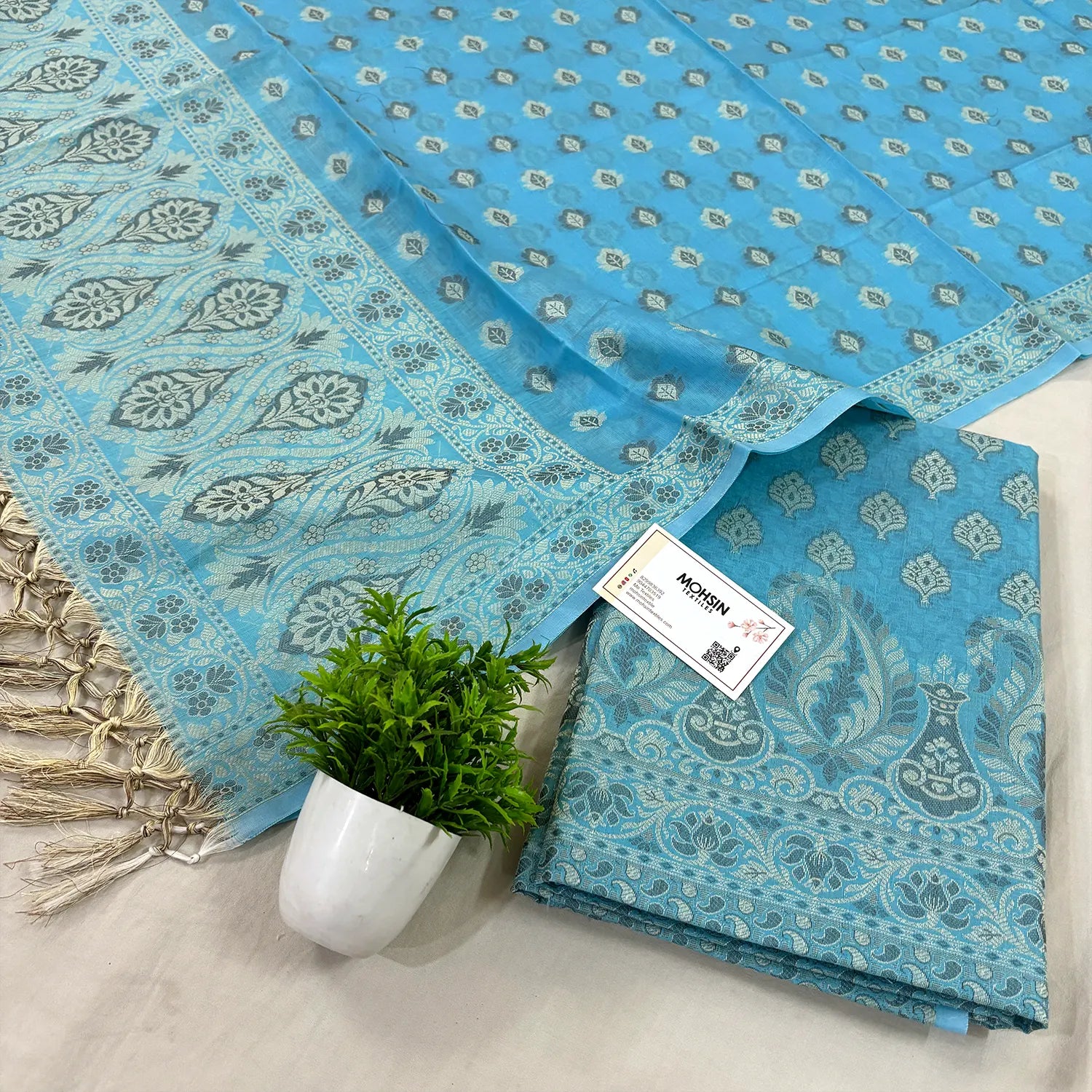 Firozi Surahi Tree Cotton Silk Banarasi Suit 