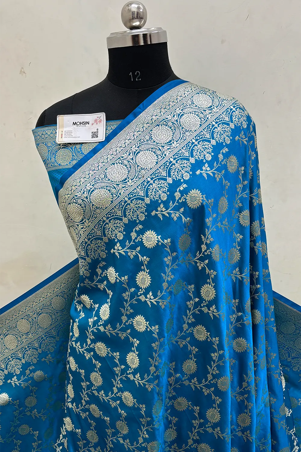 Firozi Surajmukhi Jaal Katan Silk Banarasi Saree