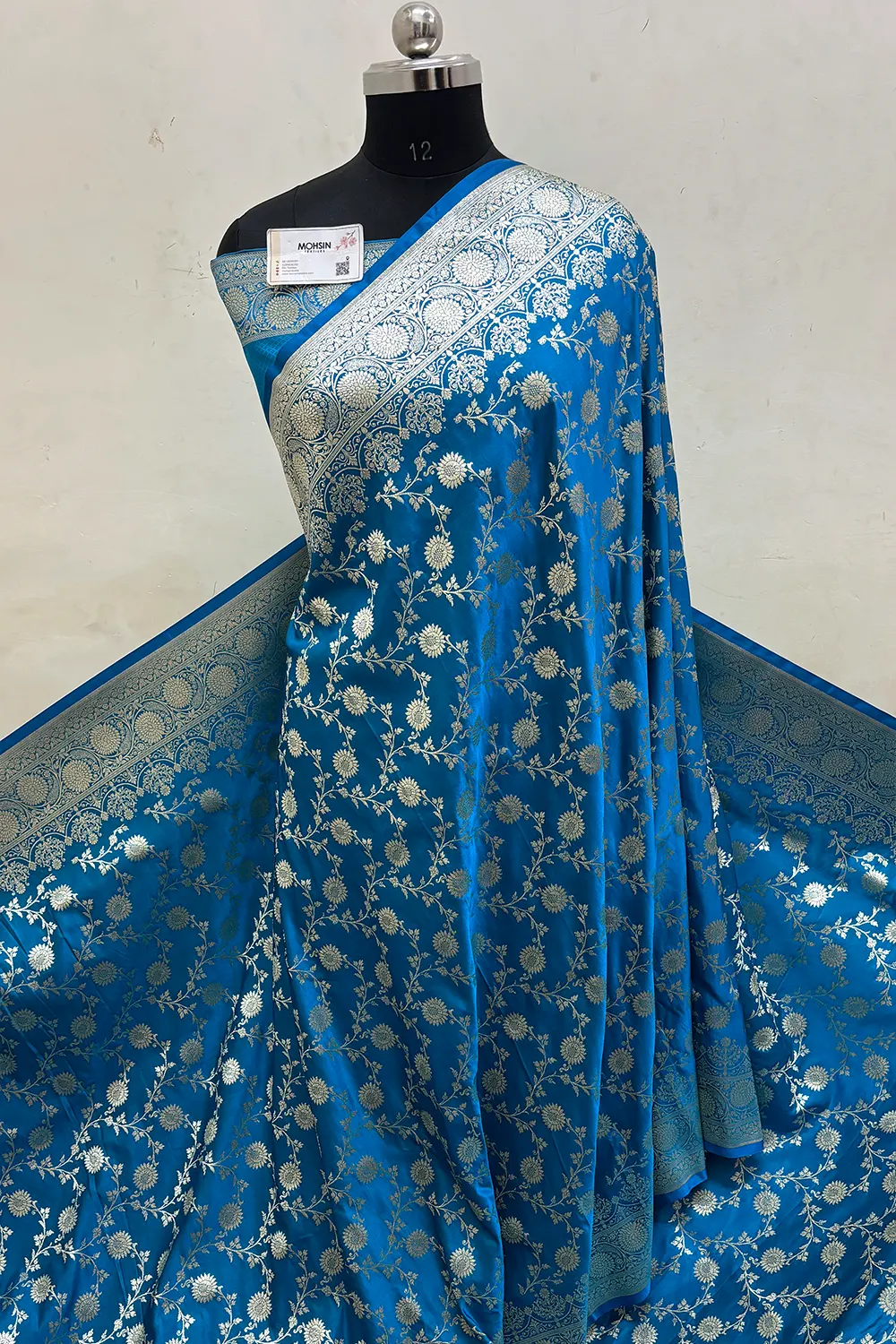 Firozi Surajmukhi Jaal Katan Silk Banarasi Saree