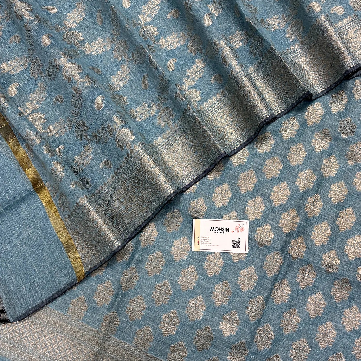 Firozi  Tri Phool Linen Silk Banarasi Suit