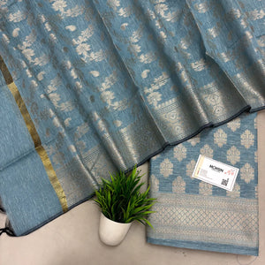 Firozi  Tri Phool Linen Silk Banarasi Suit
