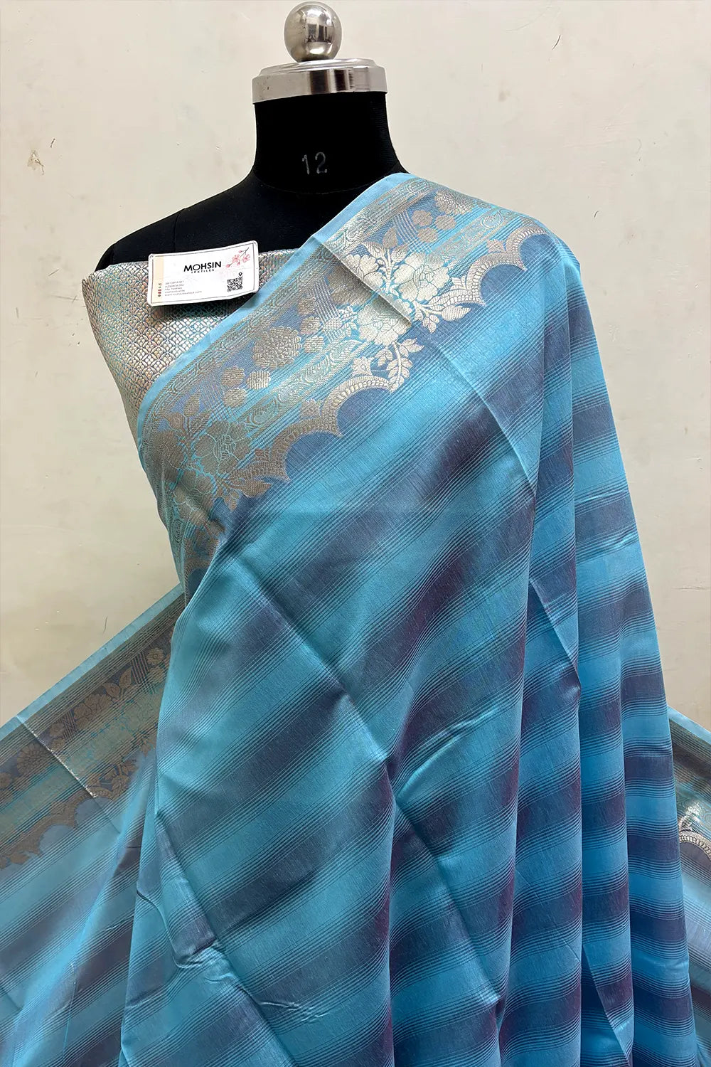 Firozi Plain Chanderi Silk Banarasi Saree