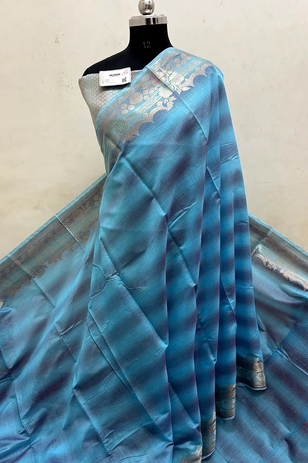 Firozi Plain Chanderi Silk Banarasi Saree