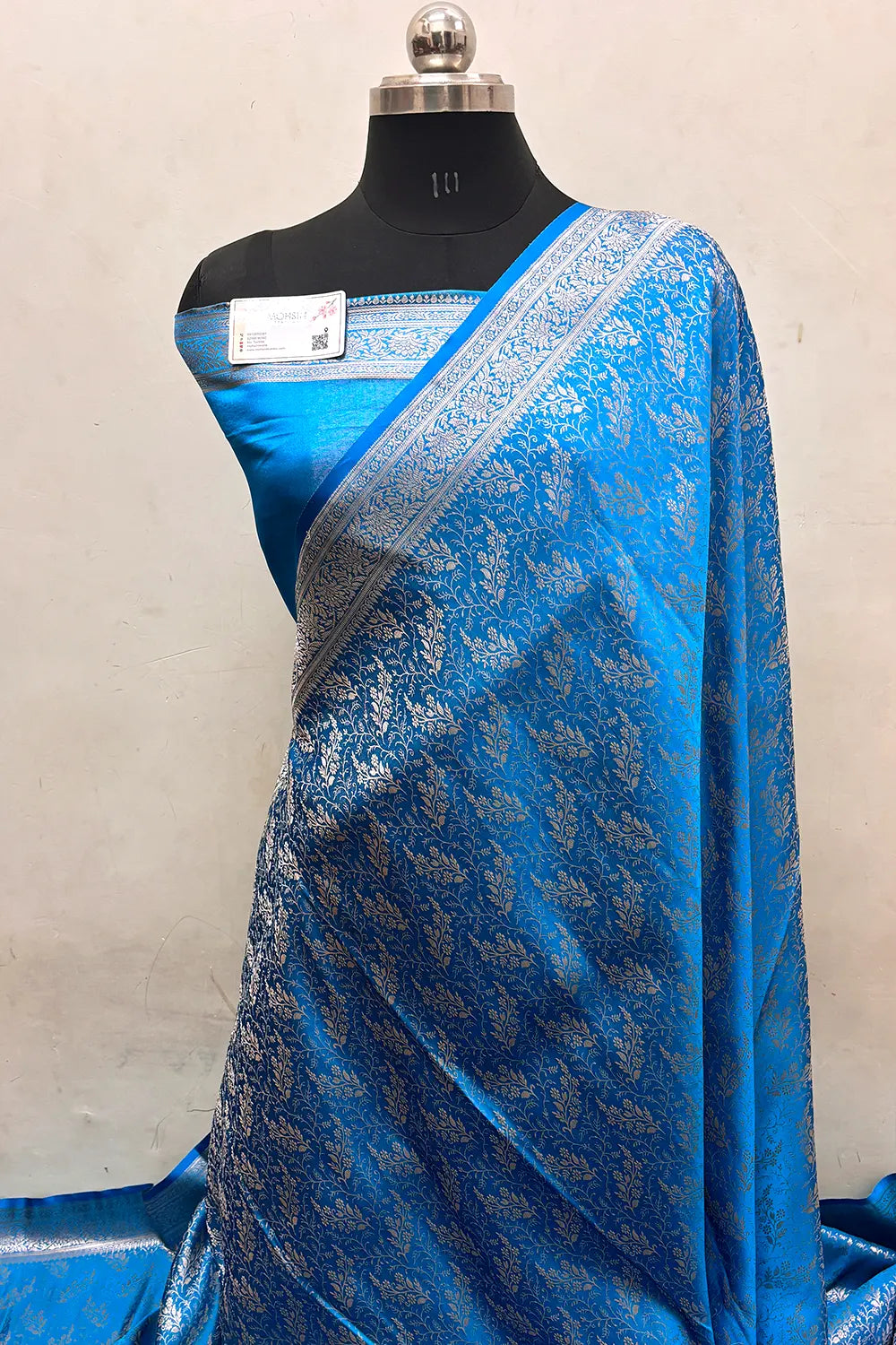 Firozi Zari Katan Jamdani Silk Banarasi Saree