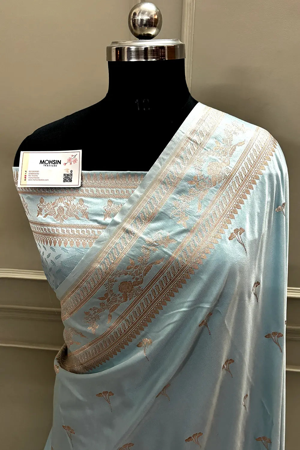 Firozi Zari Katan Mashru Silk Banarasi Saree