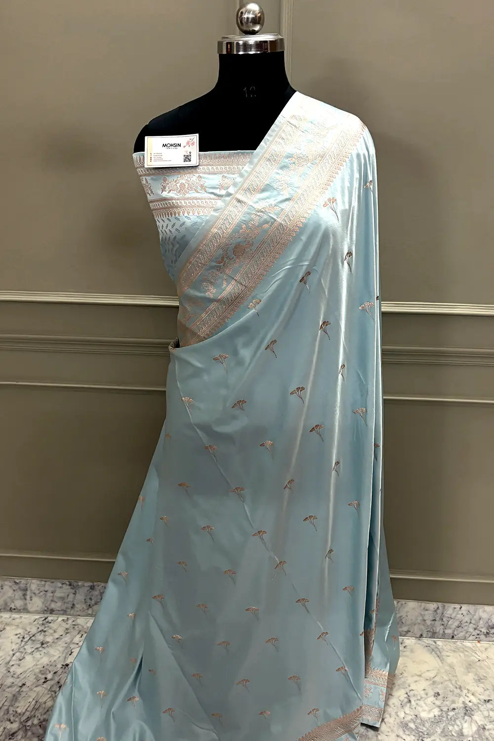 Firozi Zari Katan Mashru Silk Banarasi Saree