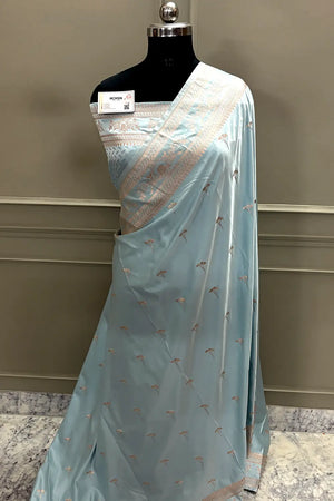 Firozi Zari Katan Mashru Silk Banarasi Saree