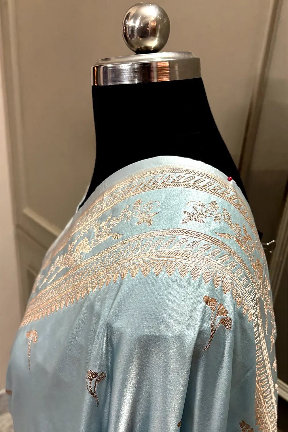 Firozi Zari Katan Mashru Silk Banarasi Saree
