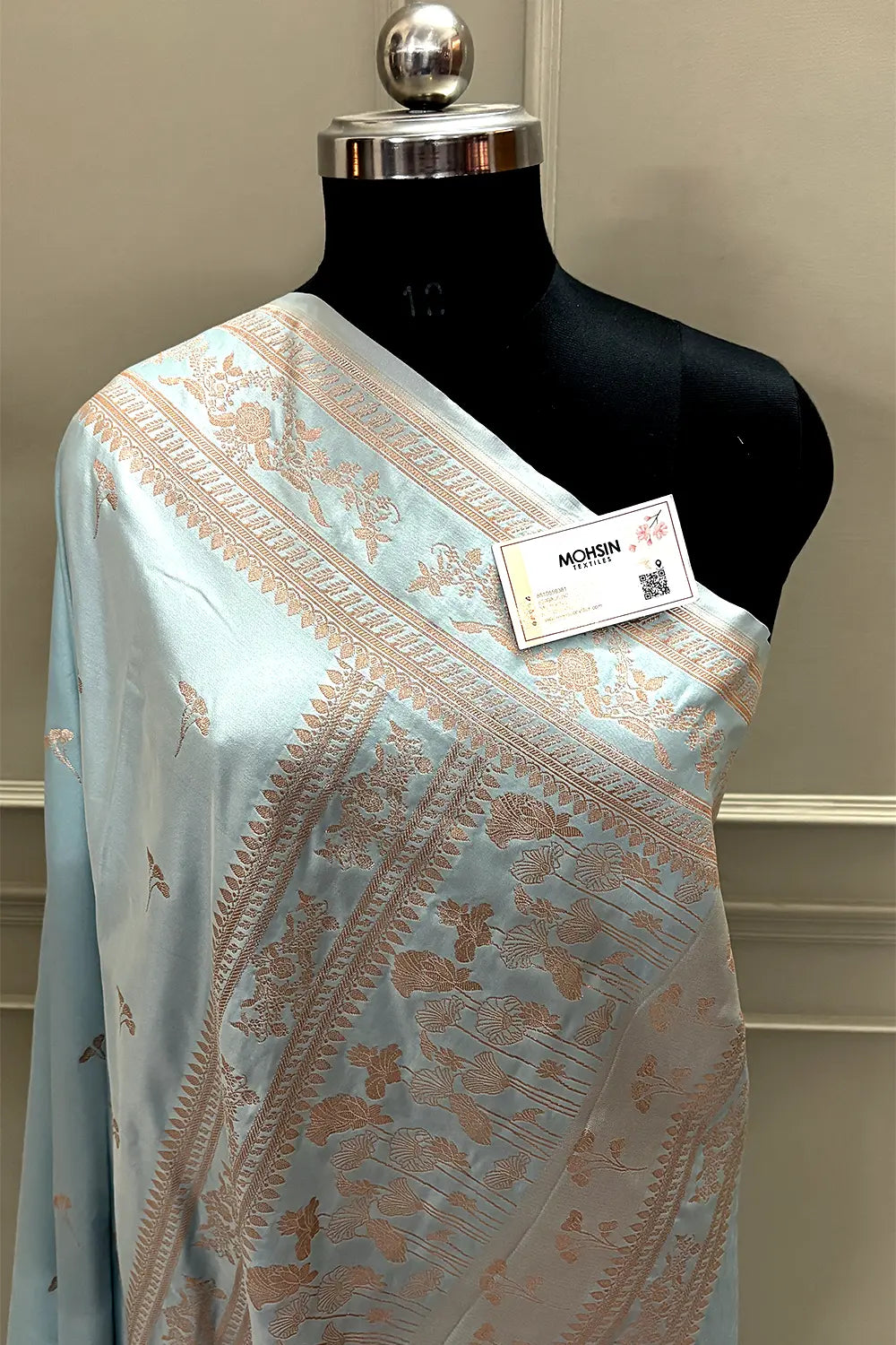 Firozi Zari Katan Mashru Silk Banarasi Saree