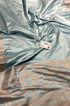 Firozi Zari Katan Mashru Silk Banarasi Saree
