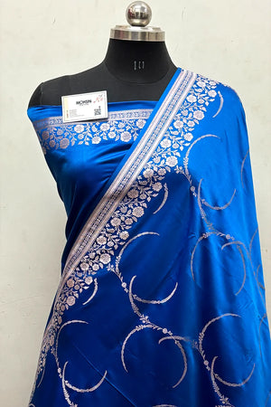 Firozi Zari Katan Mashru Silk Banarasi Saree